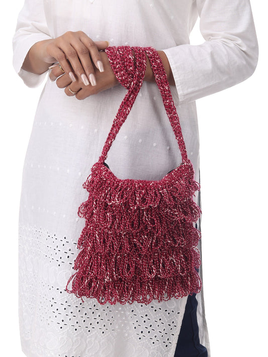 Burgundy Frilled Crochet Satchel Happy Cultures