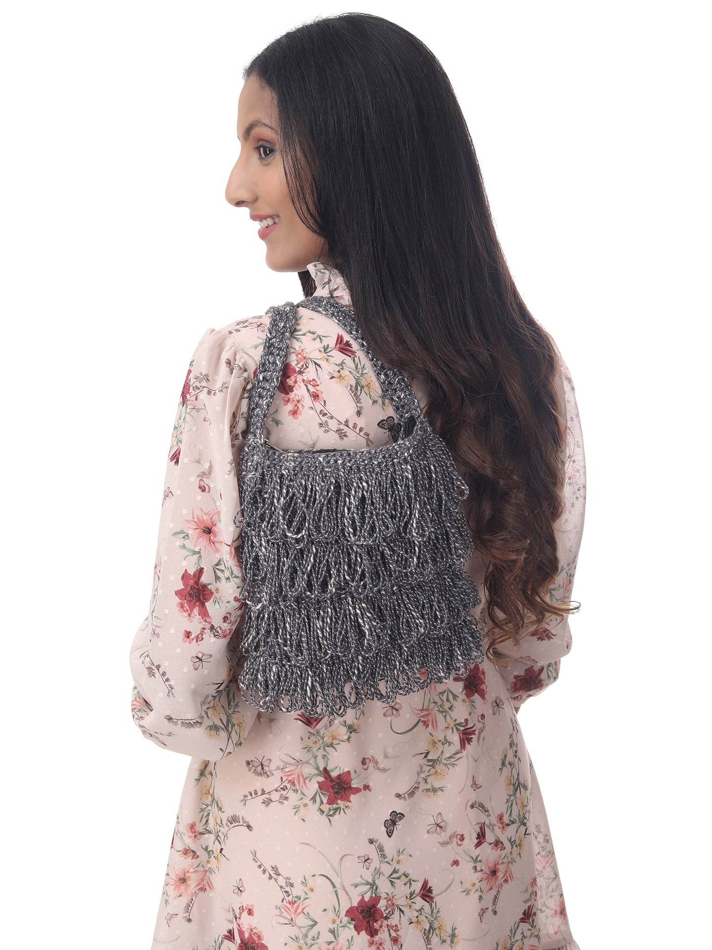 Charcoal Frilled Crochet Satchel Happy Cultures