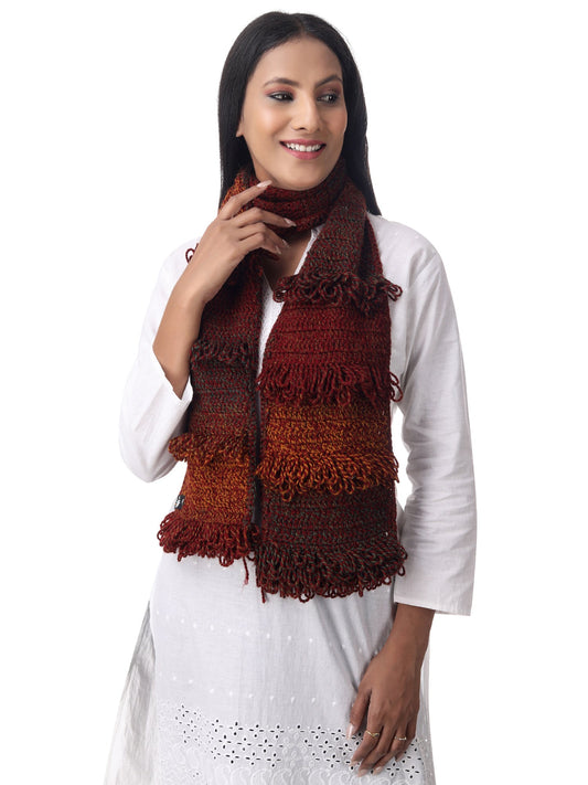 Cozy Mahogany Crochet Frilled Scarf Happy Cultures