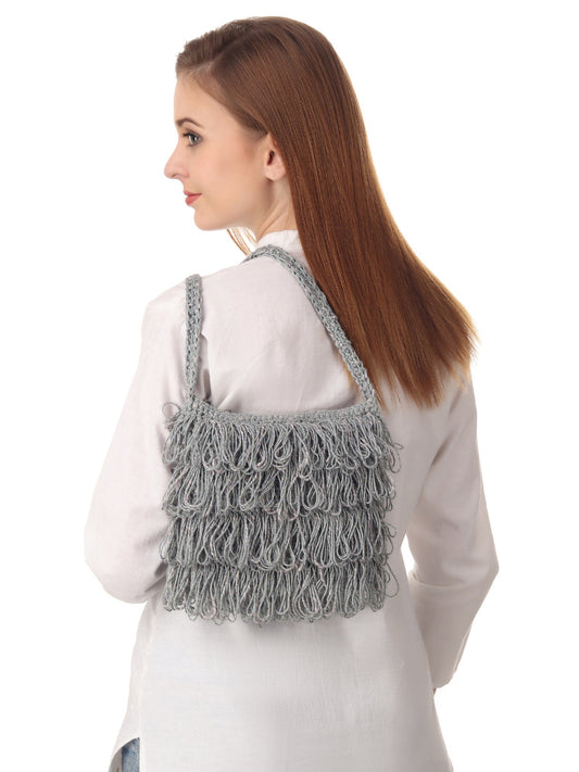 Gray Frilled Crochet Satchel Happy Cultures