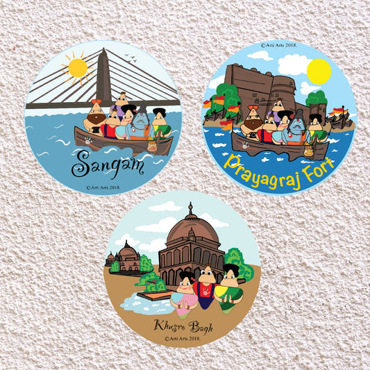 Kumbh Mela Fridge Magnets (3 inch)- Set of 3 Happy Cultures