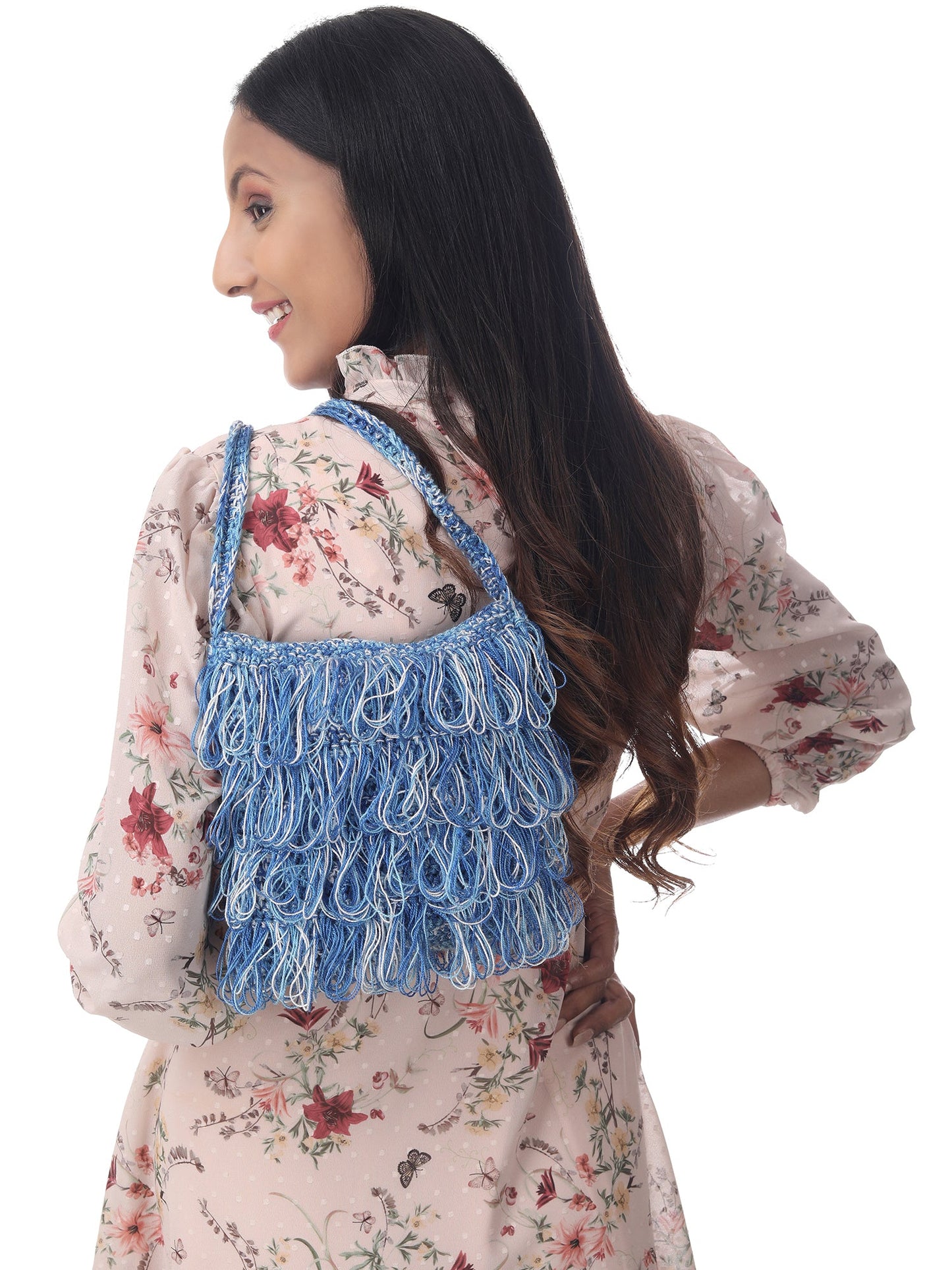 Orchid Blue Frilled Crochet Satchel Happy Cultures