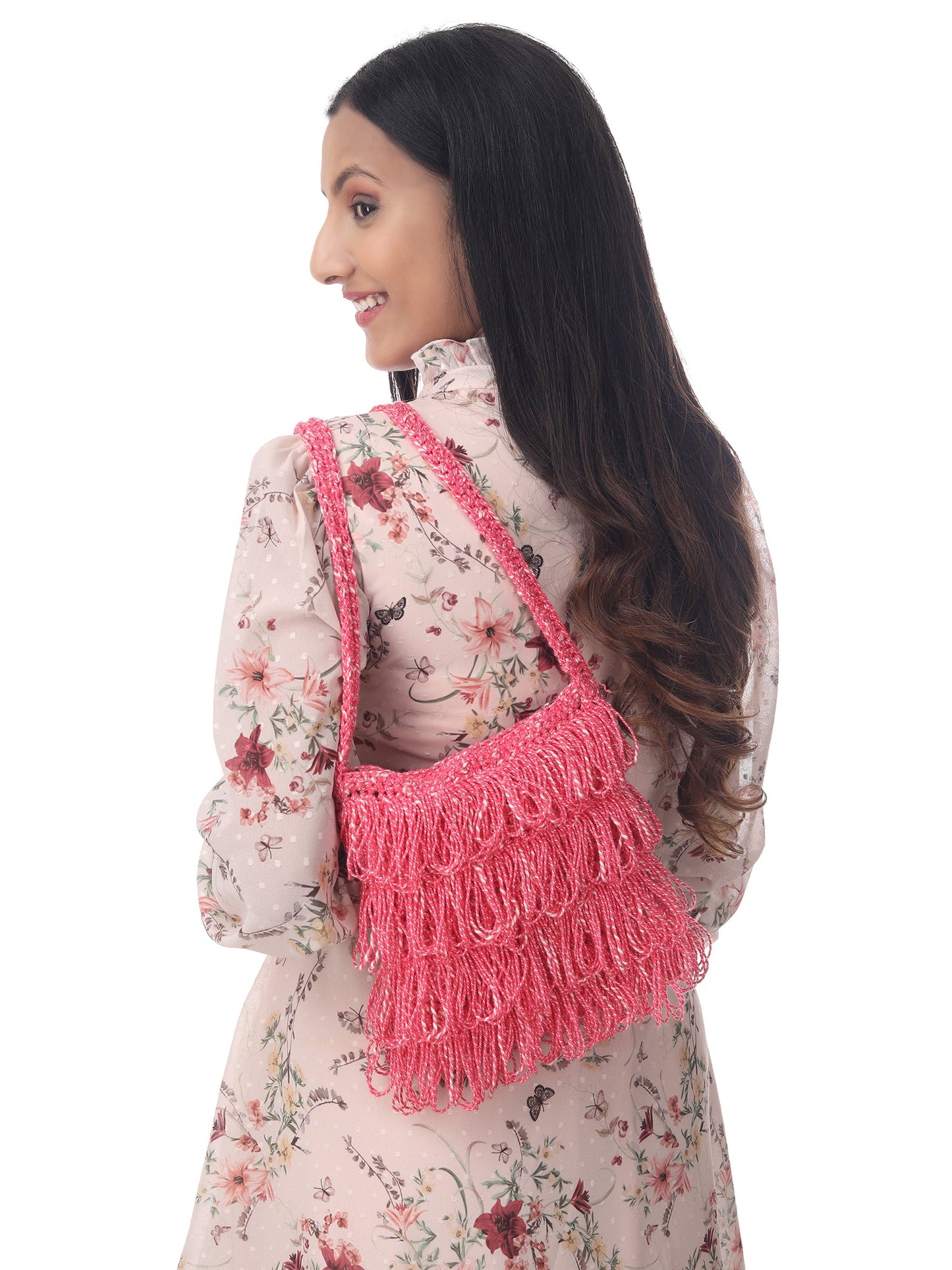 Salmon Pink Frilled Crochet Satchel Happy Cultures