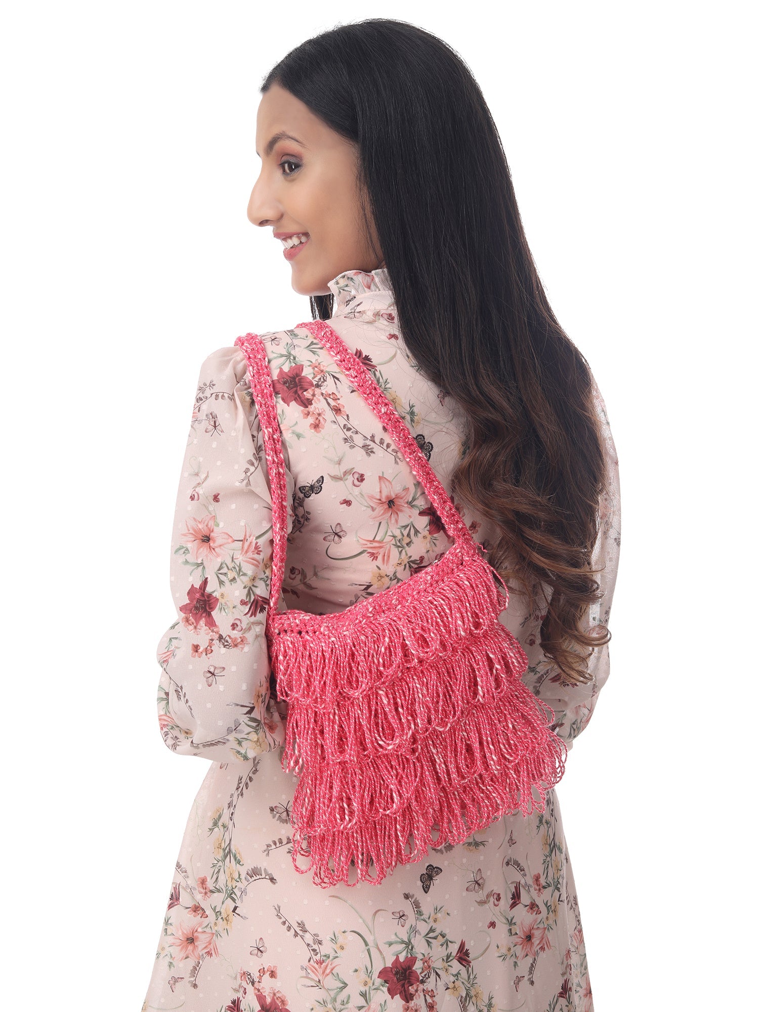 Salmon Pink Frilled Crochet Satchel Happy Cultures