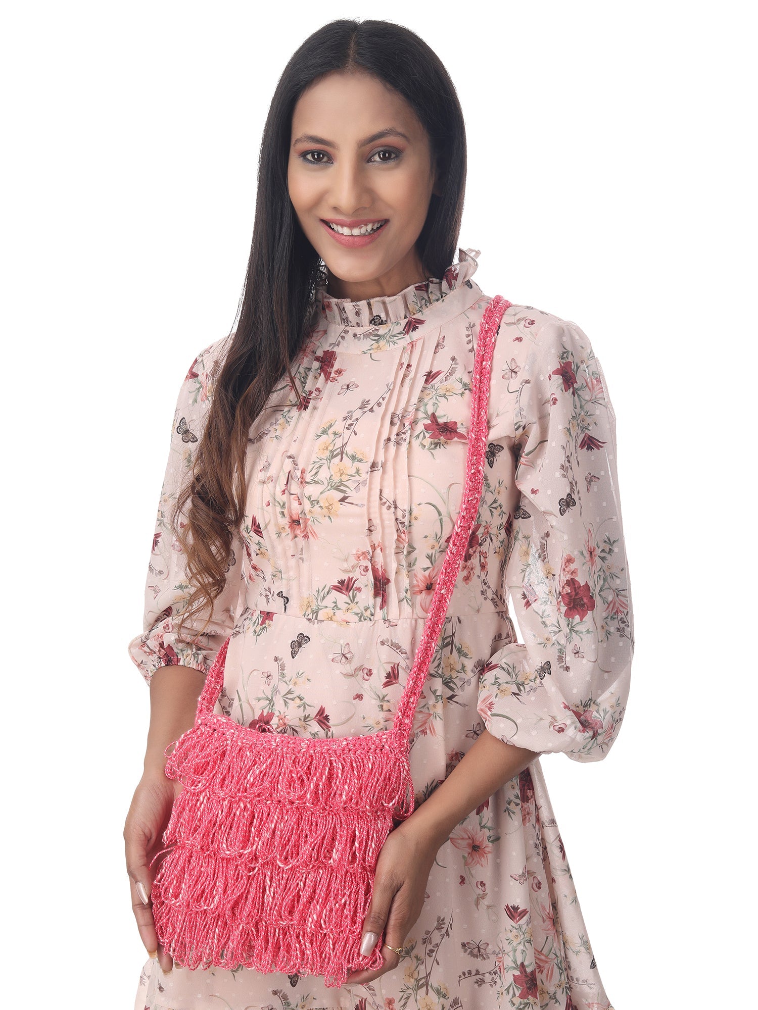 Salmon Pink Frilled Crochet Satchel Happy Cultures