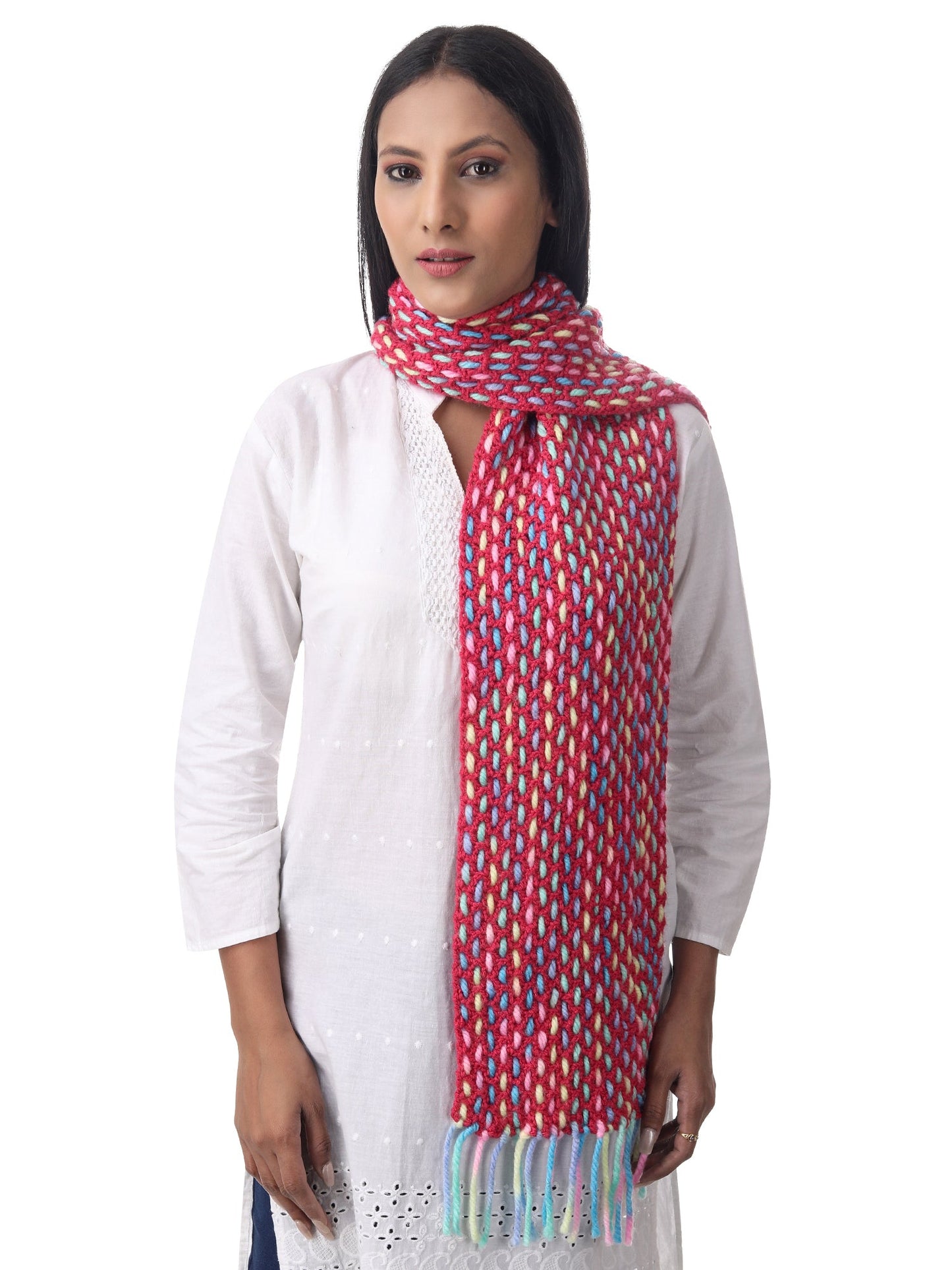 Vibrant Crimson Weave Scarf Happy Cultures