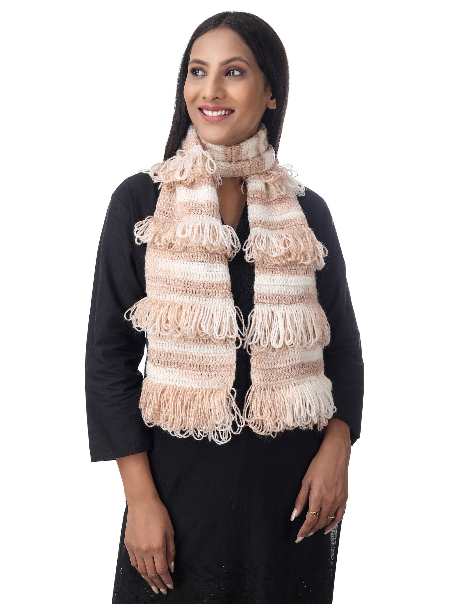 Wood Cream Frilled Scarf Happy Cultures