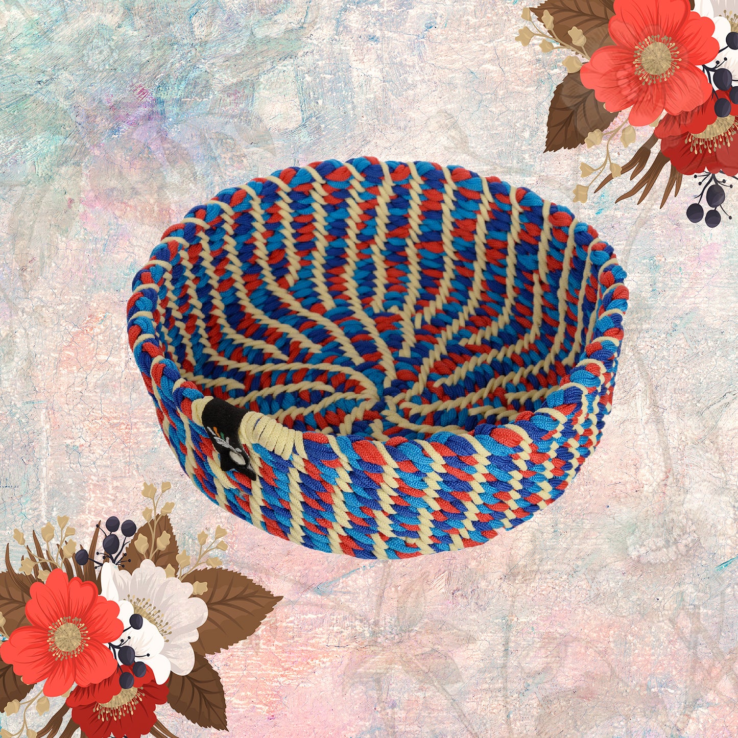Happy Cultures 'Aster' Vibrant Red and Blue Braided Basket