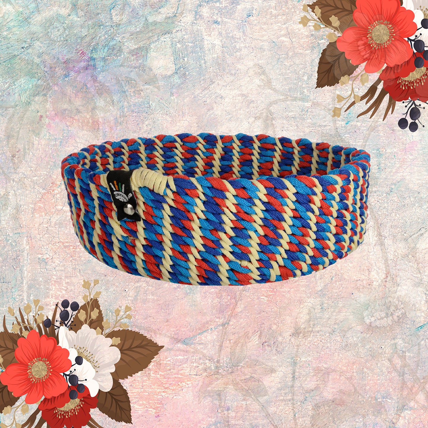 Happy Cultures 'Aster' Vibrant Red and Blue Braided Basket