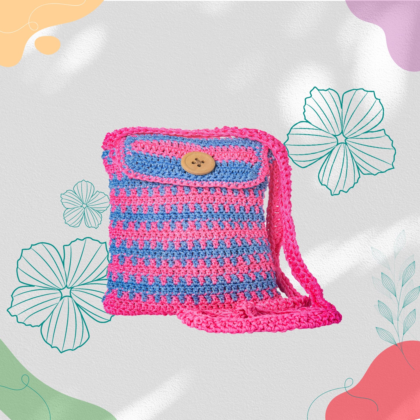 Happy Cultures Magenta Blue Crocheted Sling Bag