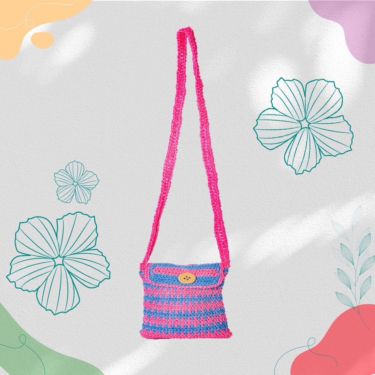 Happy Cultures Magenta Blue Crocheted Sling Bag