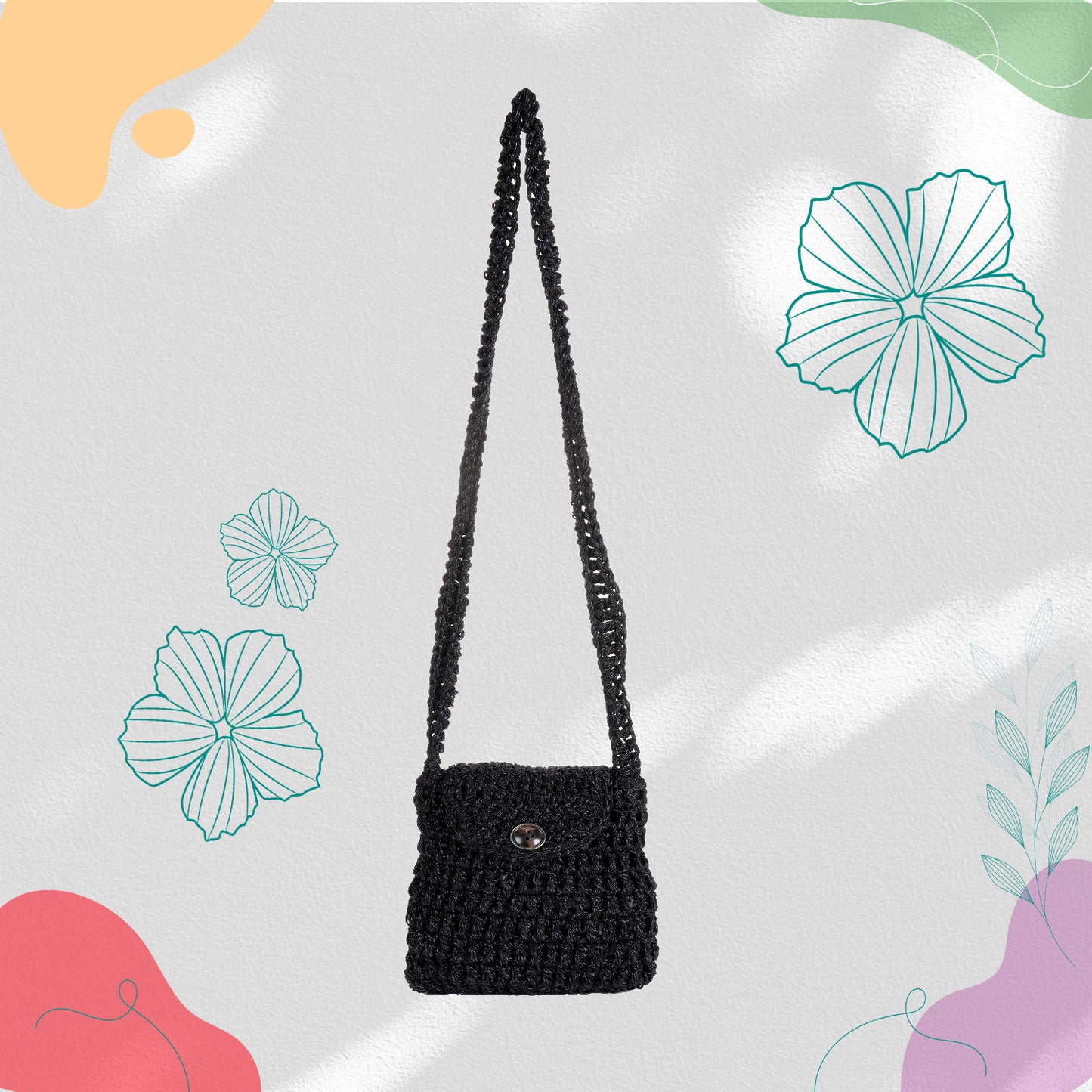 Happy Cultures Midnight Black Crocheted Sling Bag