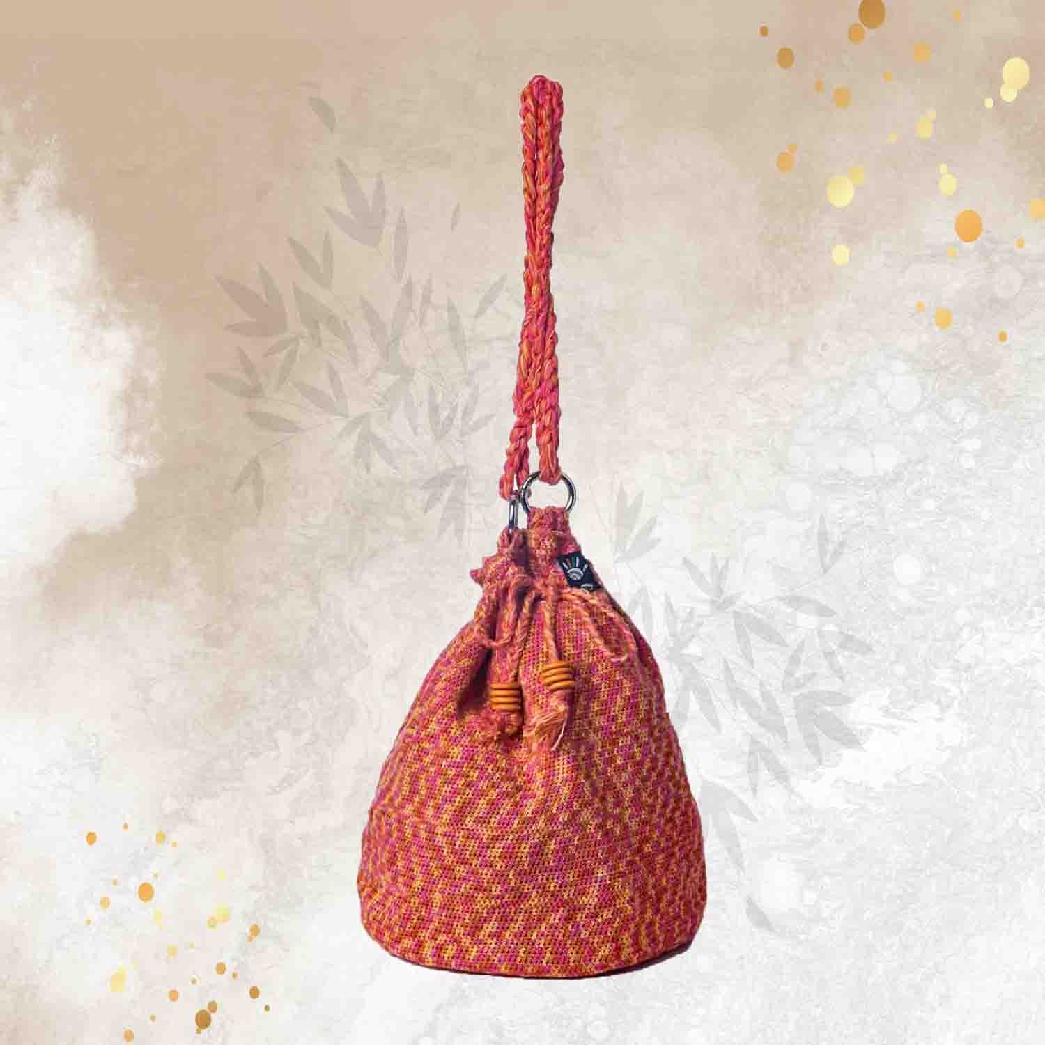 Happy Cultures Peach Multi Colour Tassel Potli Bag