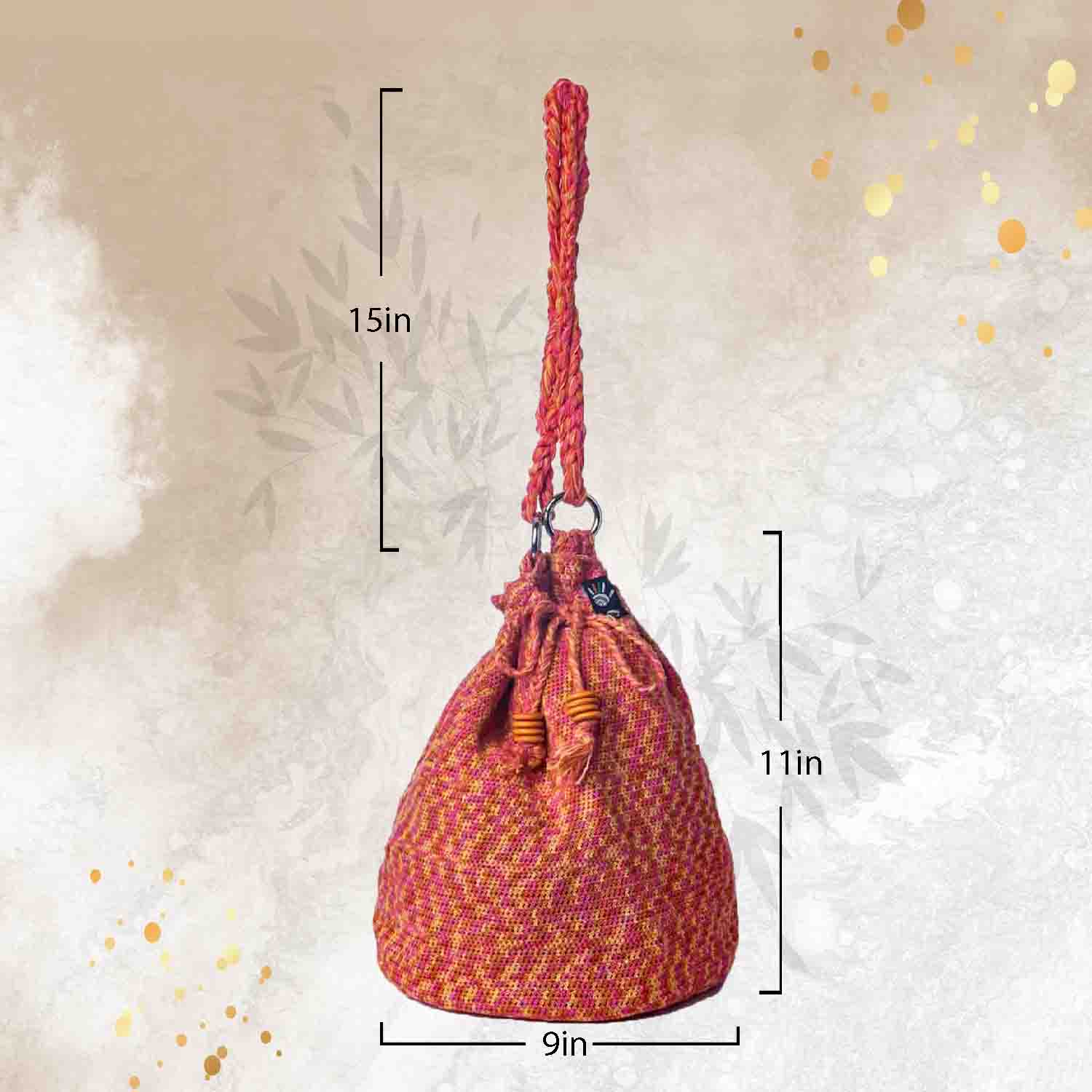 Happy Cultures Peach Multi Colour Tassel Potli Bag