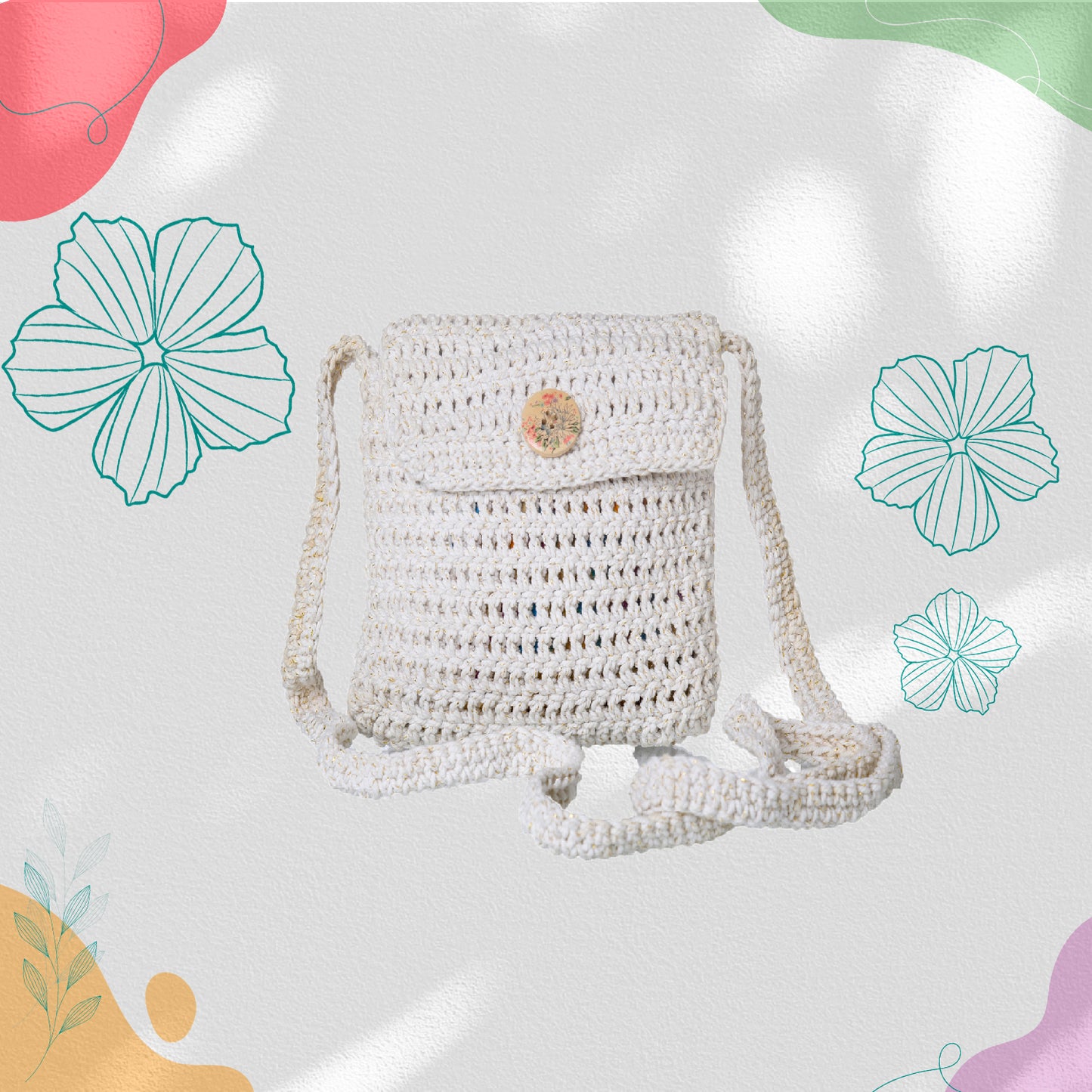 Happy Cultures Pearl White Crocheted Sling Bag