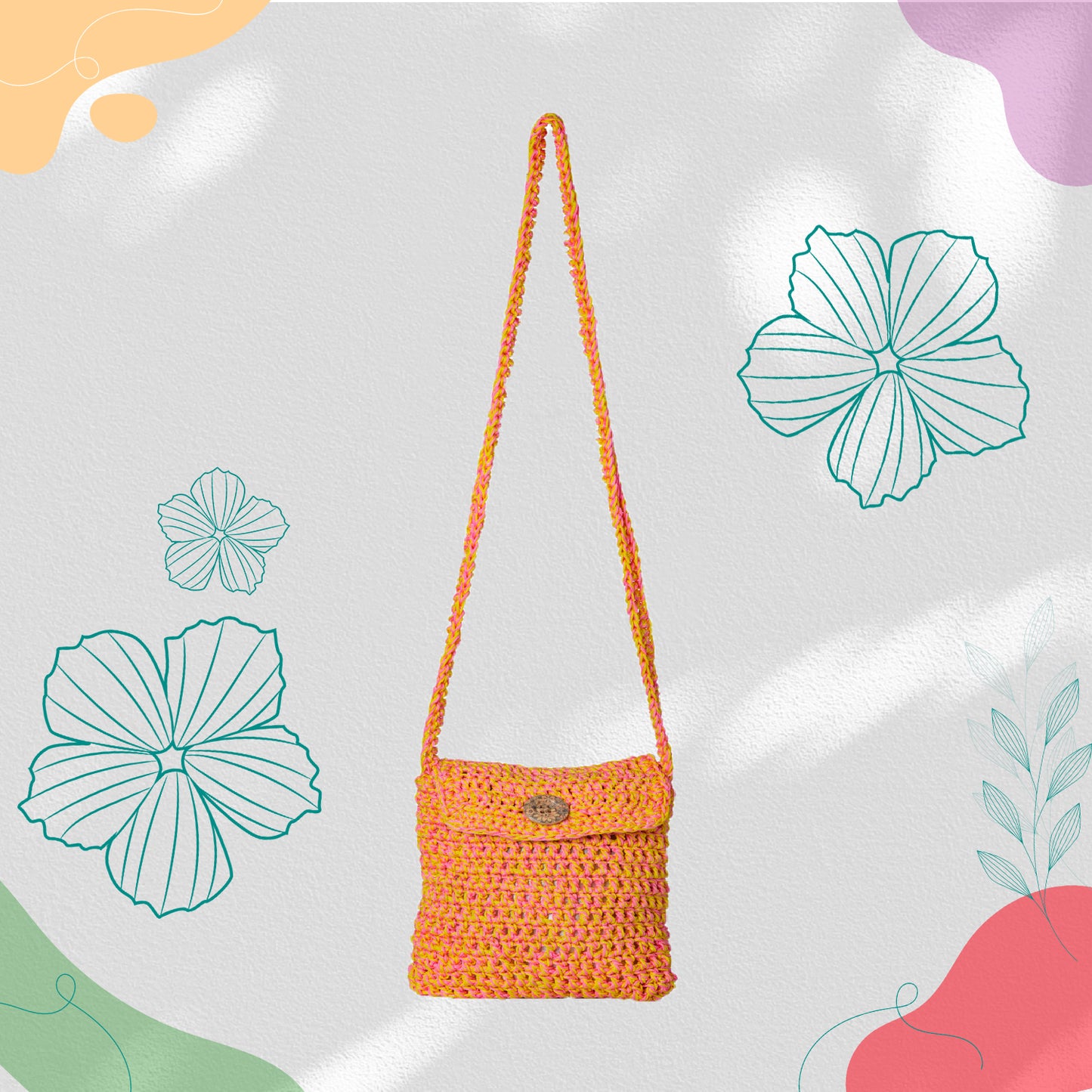 Happy Cultures Salmon Yellow Crocheted Sling Bag