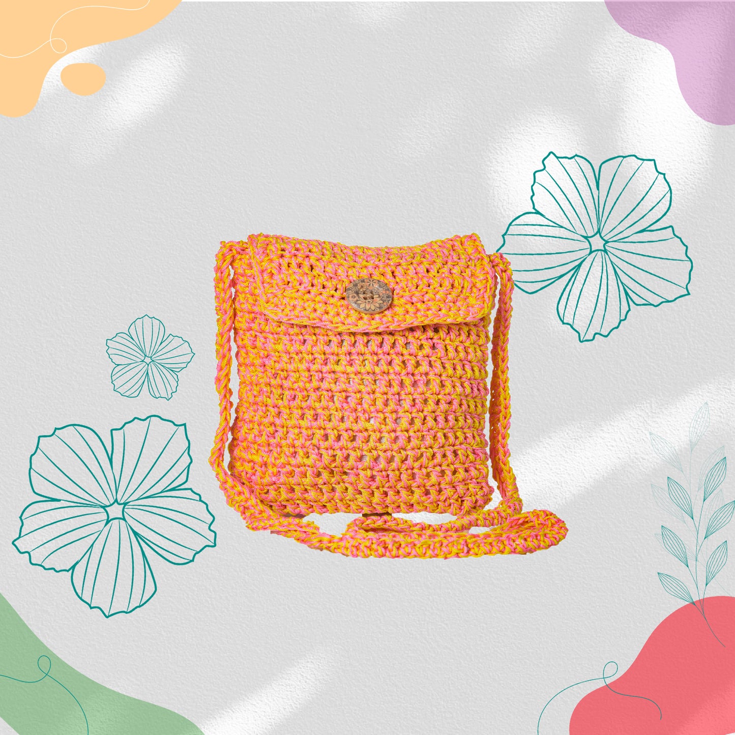 Happy Cultures Salmon Yellow Crocheted Sling Bag
