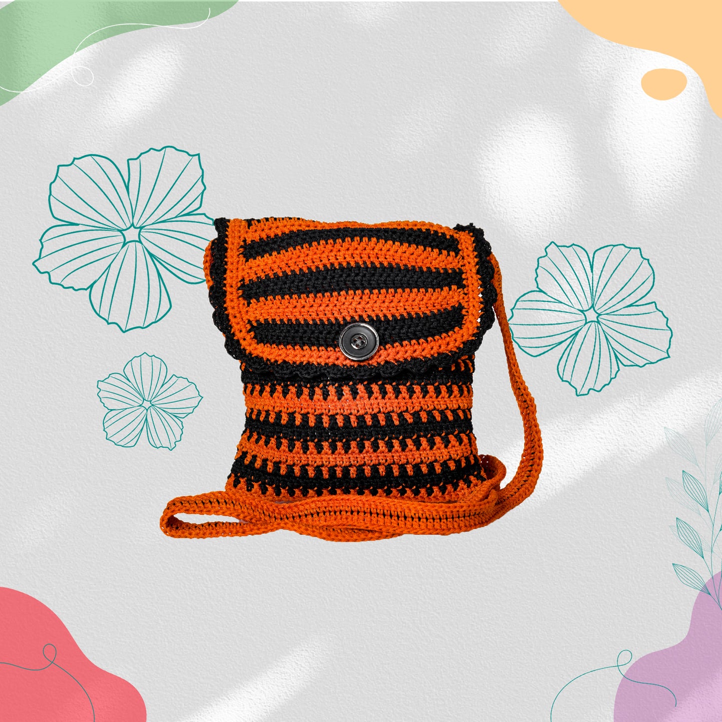 Happy Cultures Tangerine Black Crocheted Sling Bag