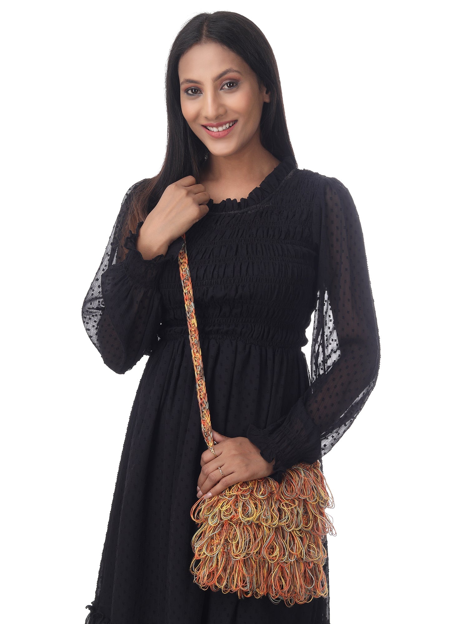 Bronze Multi Frilled Crochet Satchel Happy Cultures