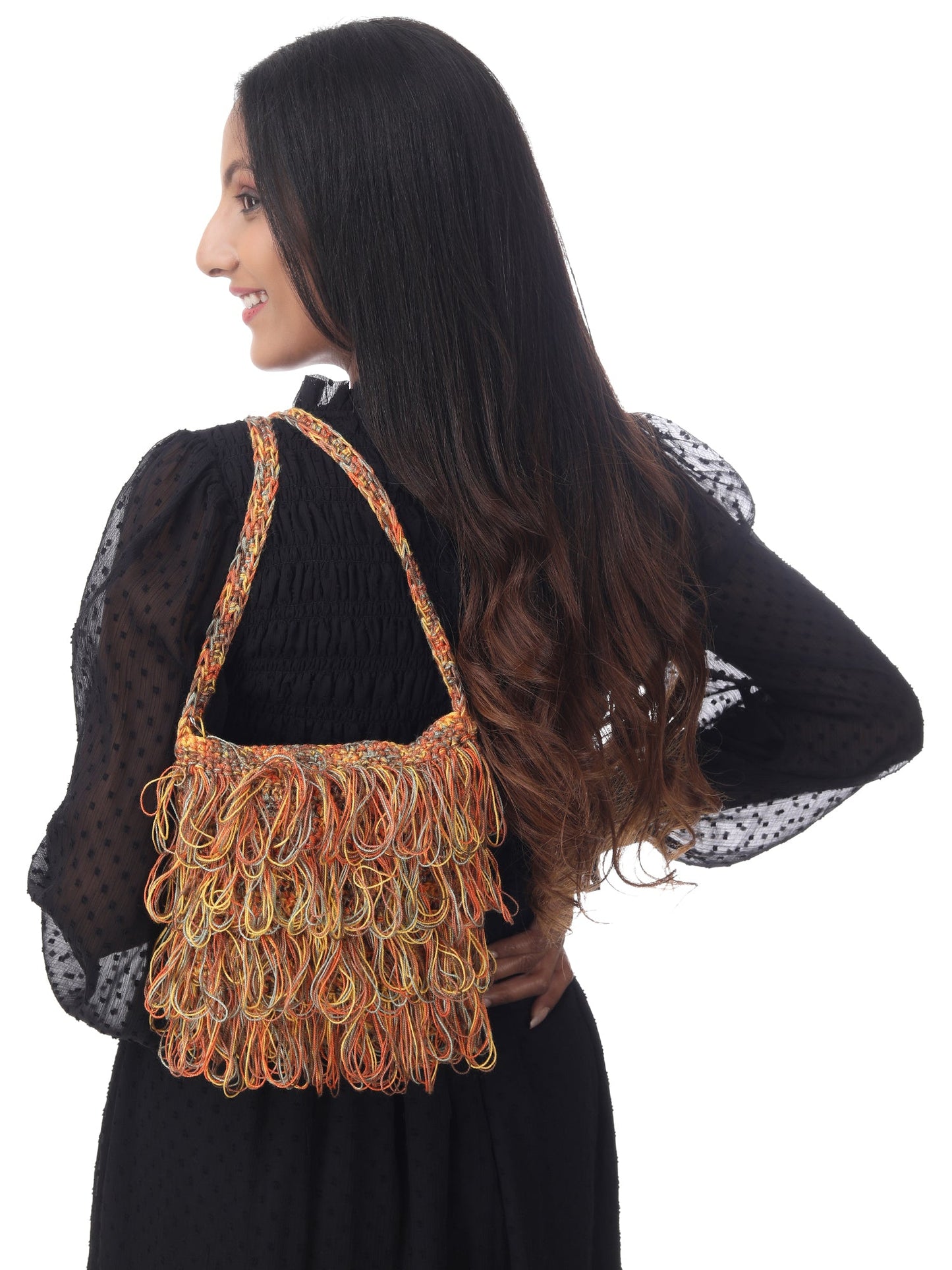 Bronze Multi Frilled Crochet Satchel Happy Cultures