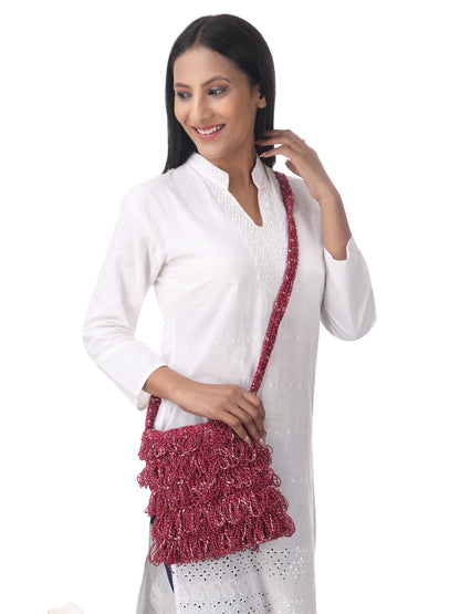 Burgundy Frilled Crochet Satchel Happy Cultures