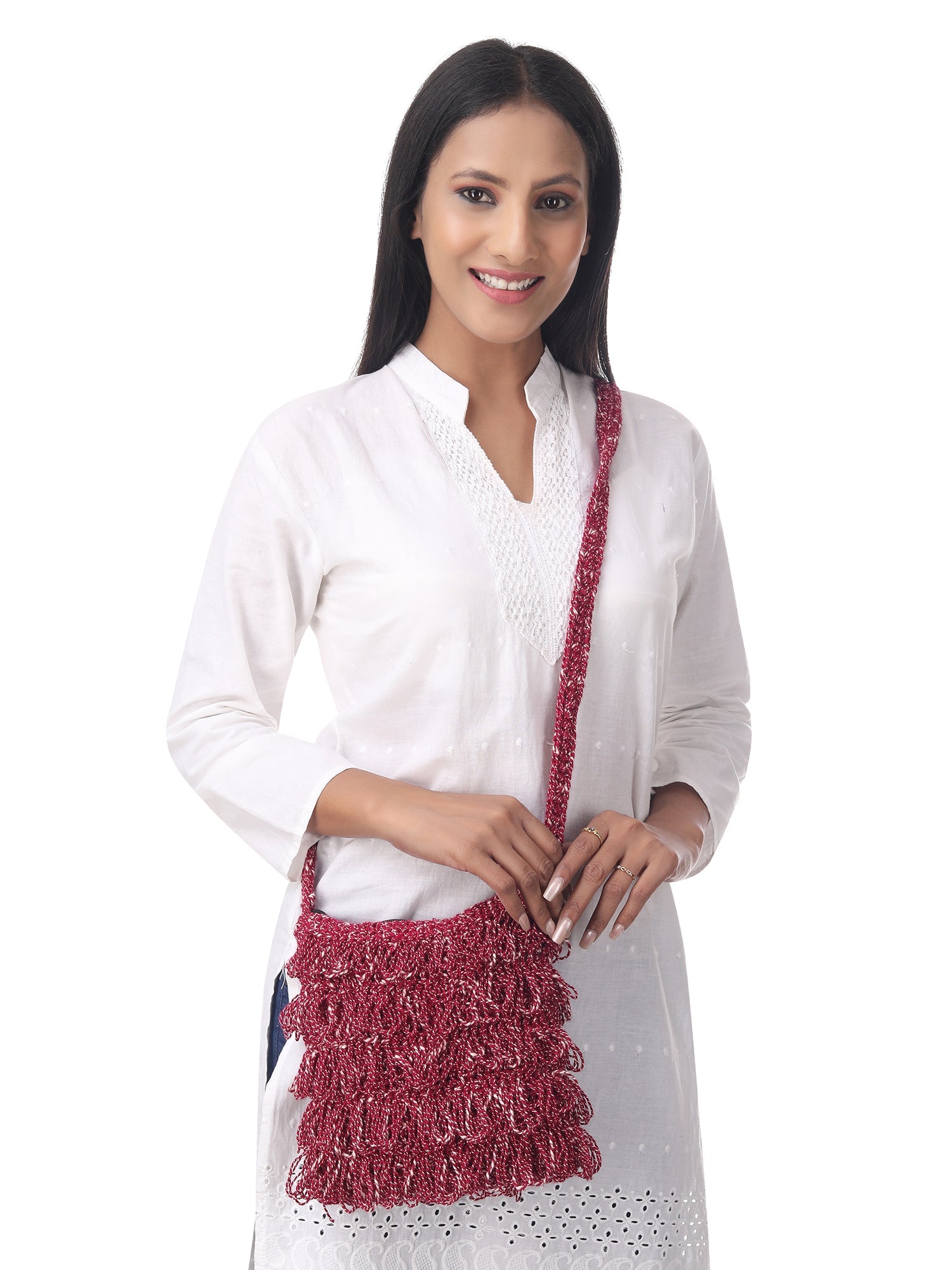 Burgundy Frilled Crochet Satchel Happy Cultures