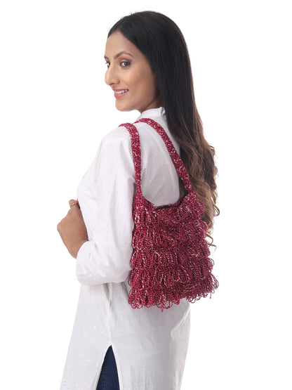 Burgundy Frilled Crochet Satchel Happy Cultures