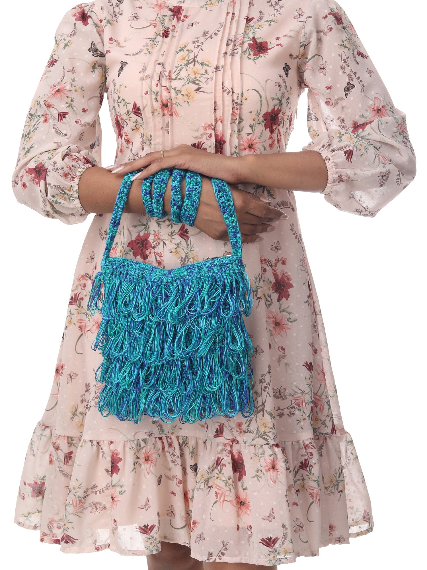 Cerulean Multi Frilled Crochet Satchel Happy Cultures