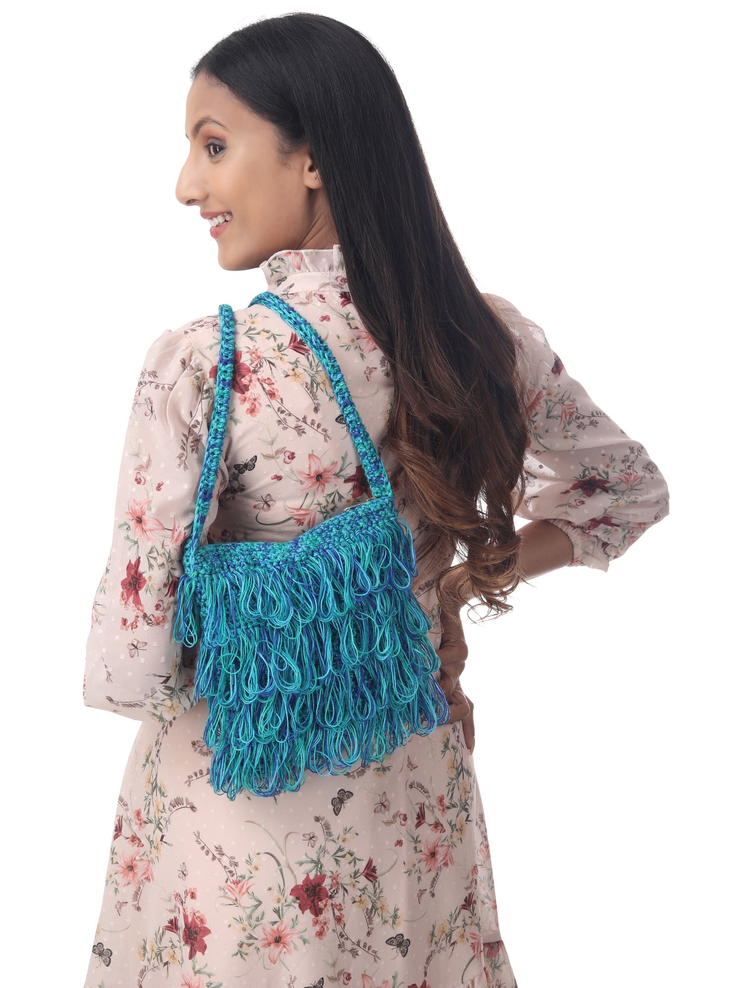 Cerulean Multi Frilled Crochet Satchel Happy Cultures