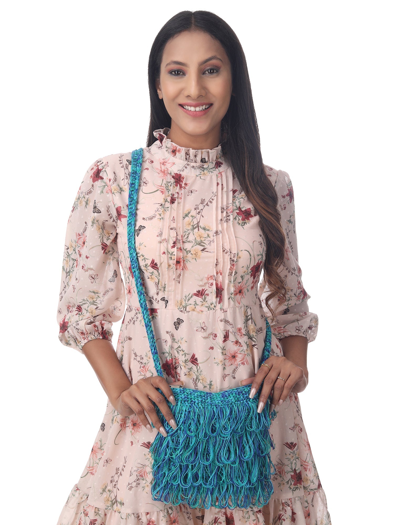 Cerulean Multi Frilled Crochet Satchel Happy Cultures