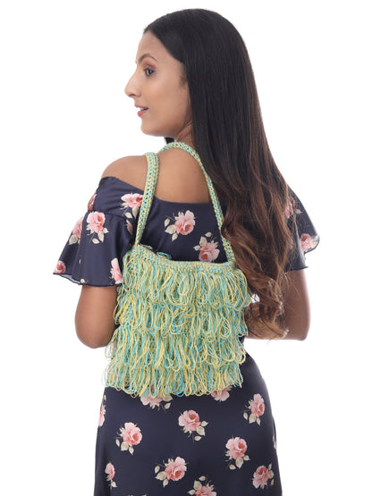 Chic Blue-Yellow Frilled Crochet Satchel Happy Cultures