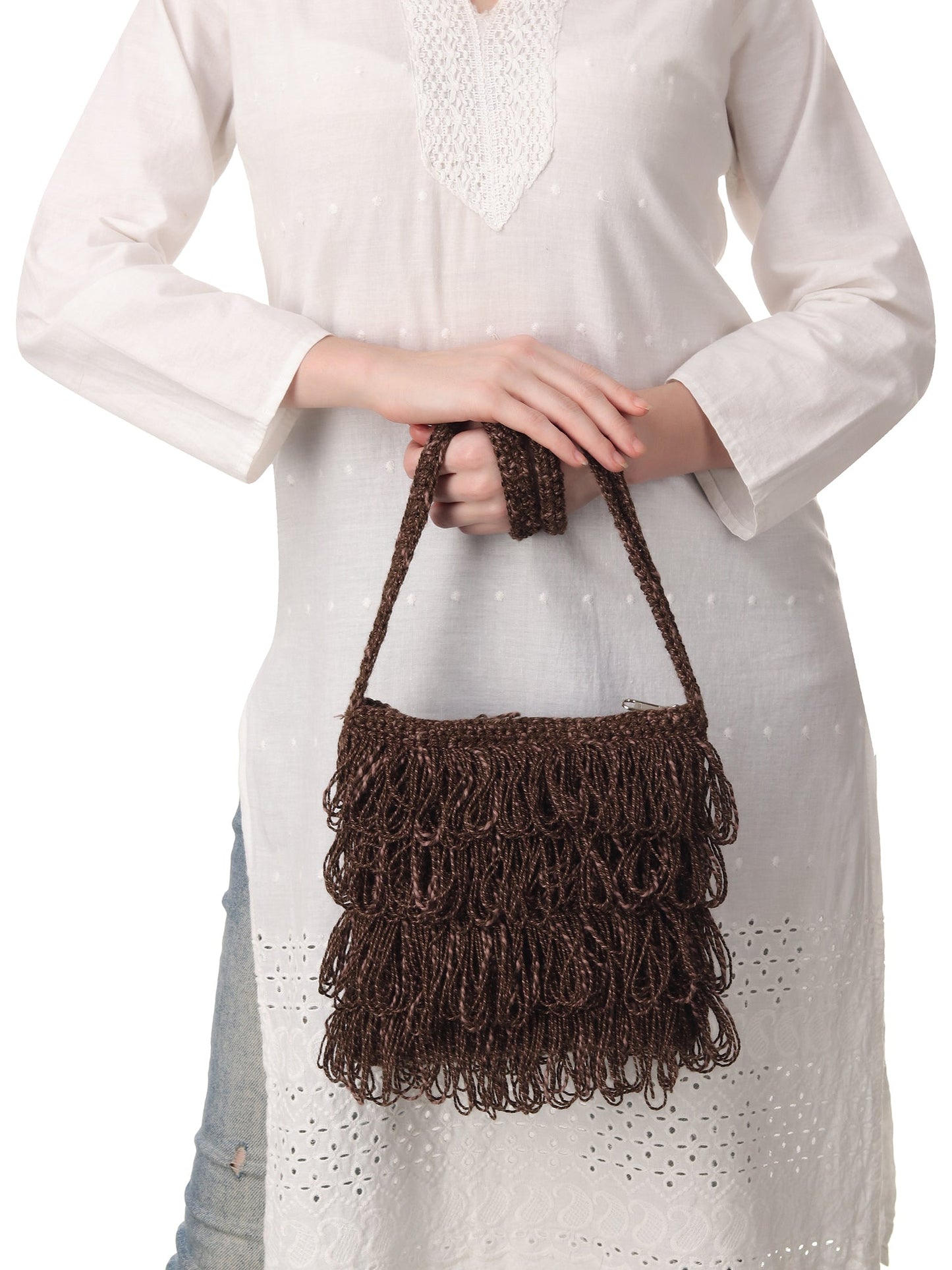 Choco Brown Frilled Crochet Satchel Happy Cultures