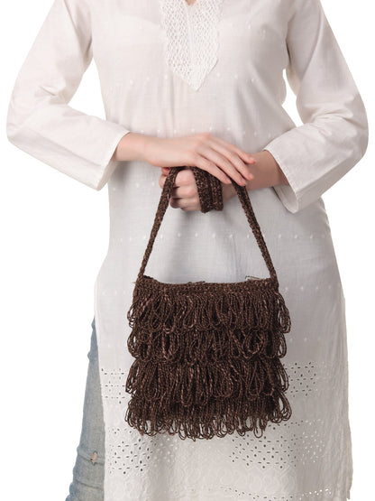 Choco Brown Frilled Crochet Satchel Happy Cultures