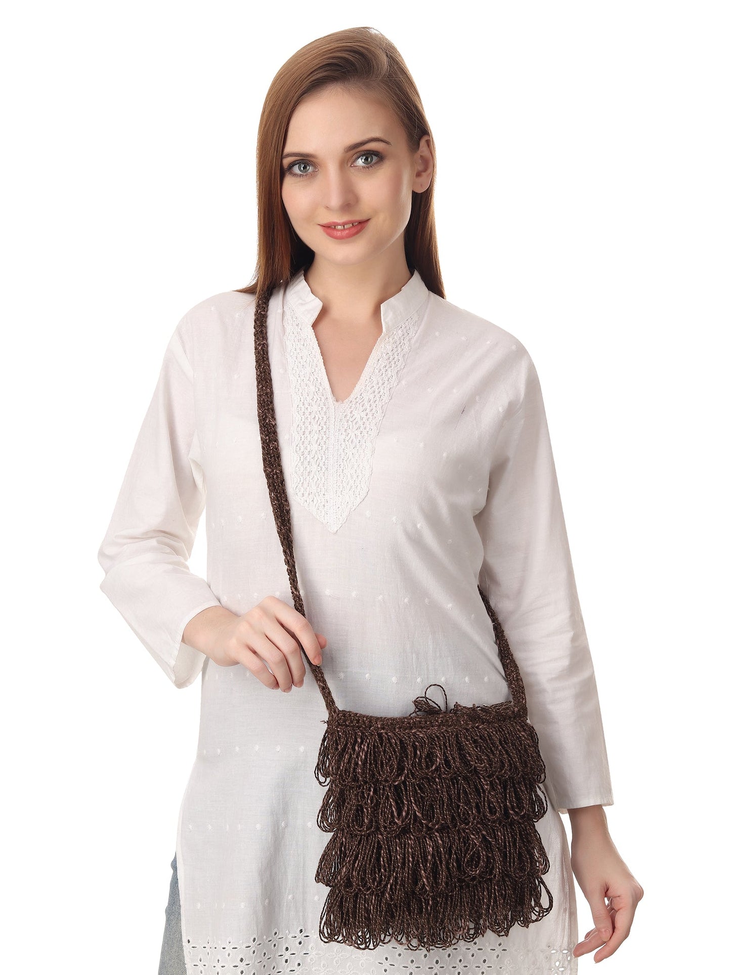 Choco Brown Frilled Crochet Satchel Happy Cultures