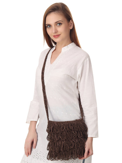 Choco Brown Frilled Crochet Satchel Happy Cultures