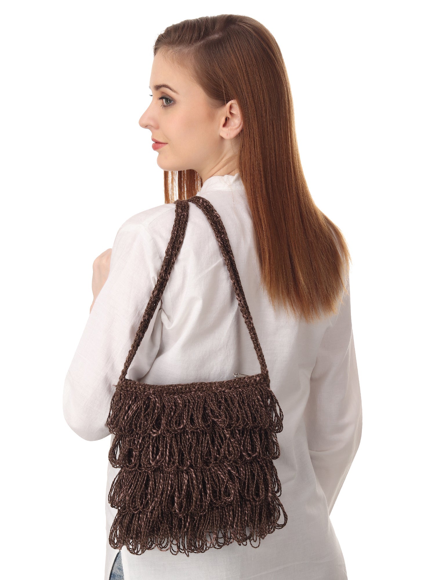 Choco Brown Frilled Crochet Satchel Happy Cultures