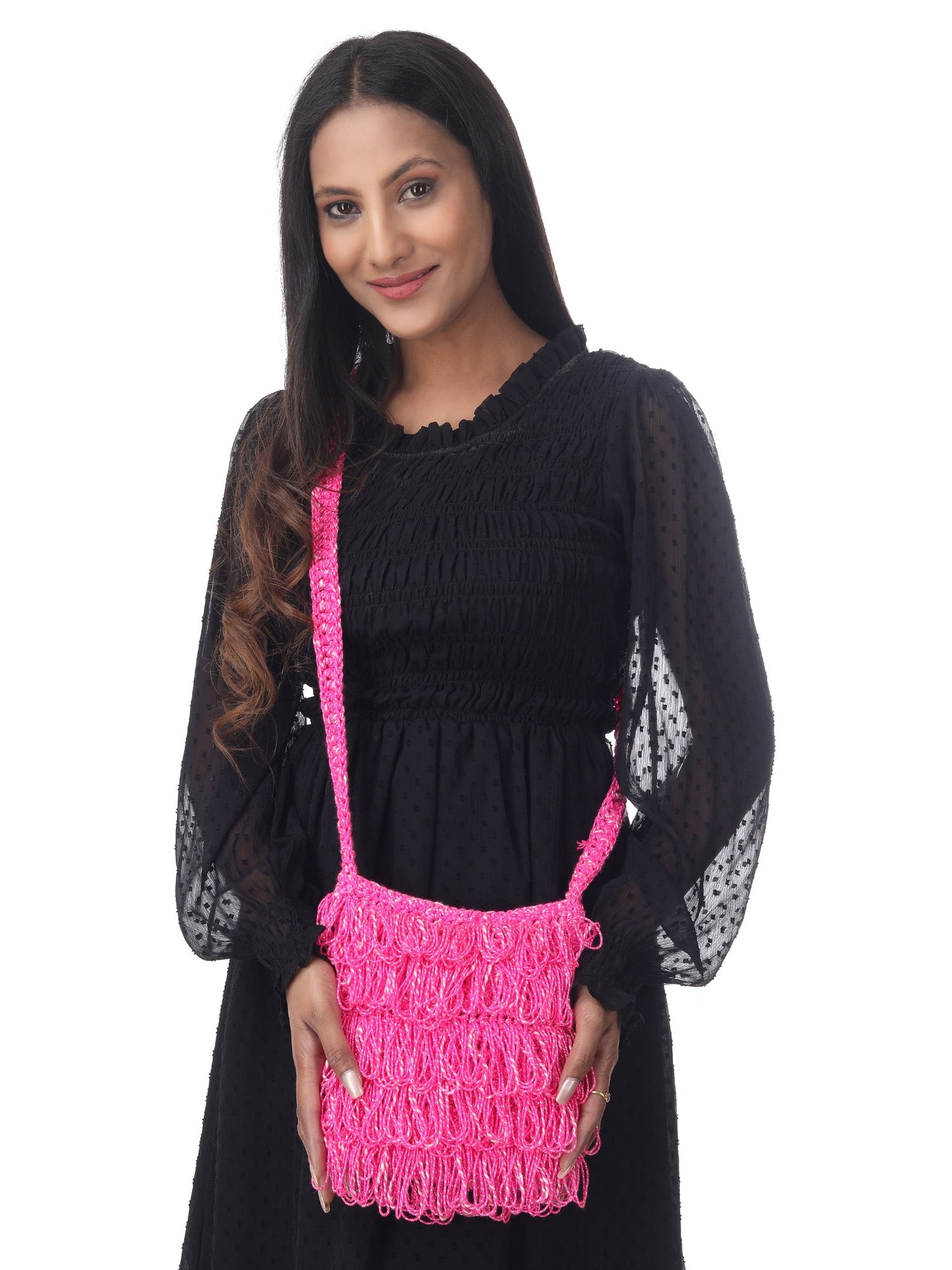 Glossy Pink Frilled Crochet Satchel Happy Cultures