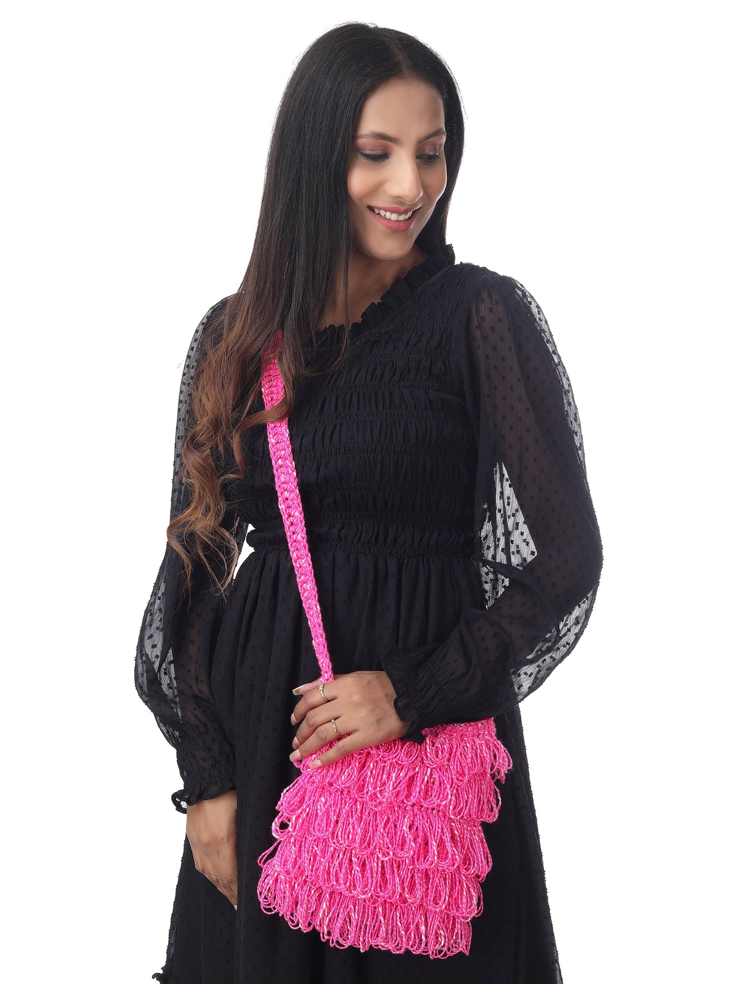 Glossy Pink Frilled Crochet Satchel Happy Cultures