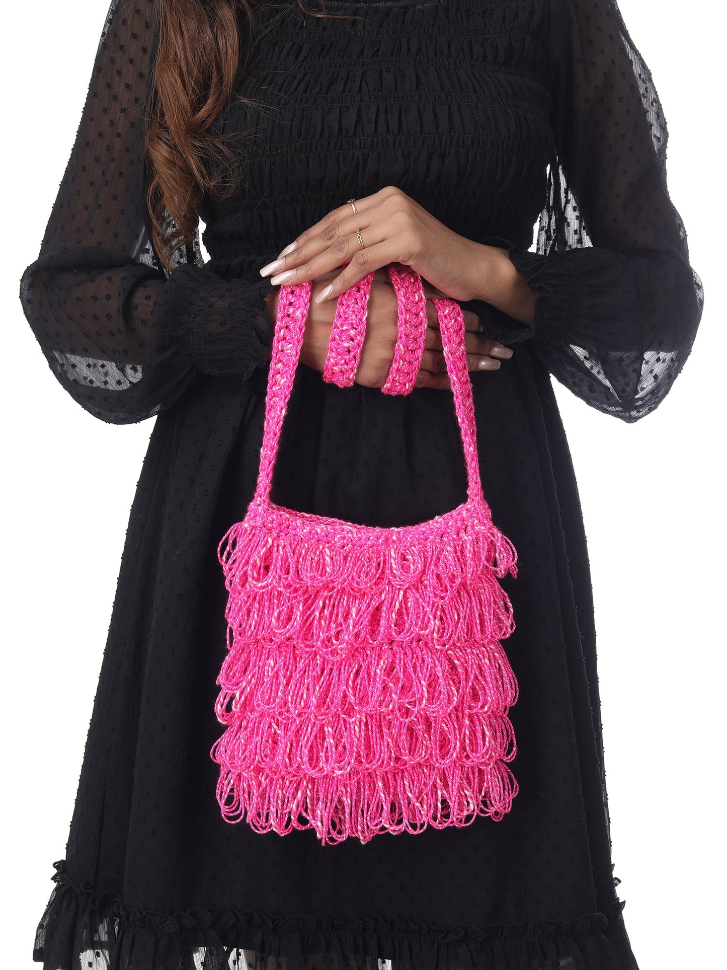 Glossy Pink Frilled Crochet Satchel Happy Cultures