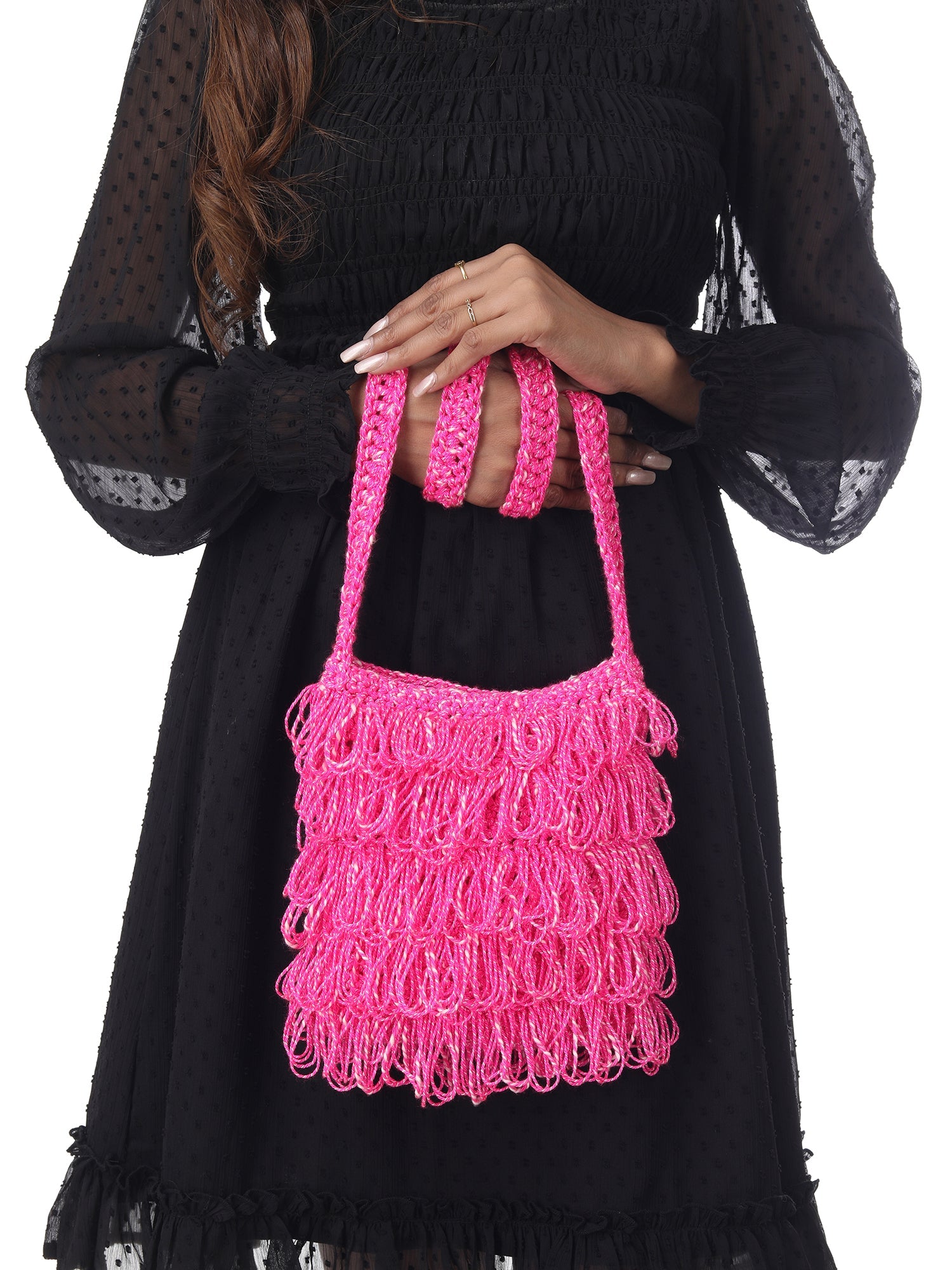 Glossy Pink Frilled Crochet Satchel Happy Cultures