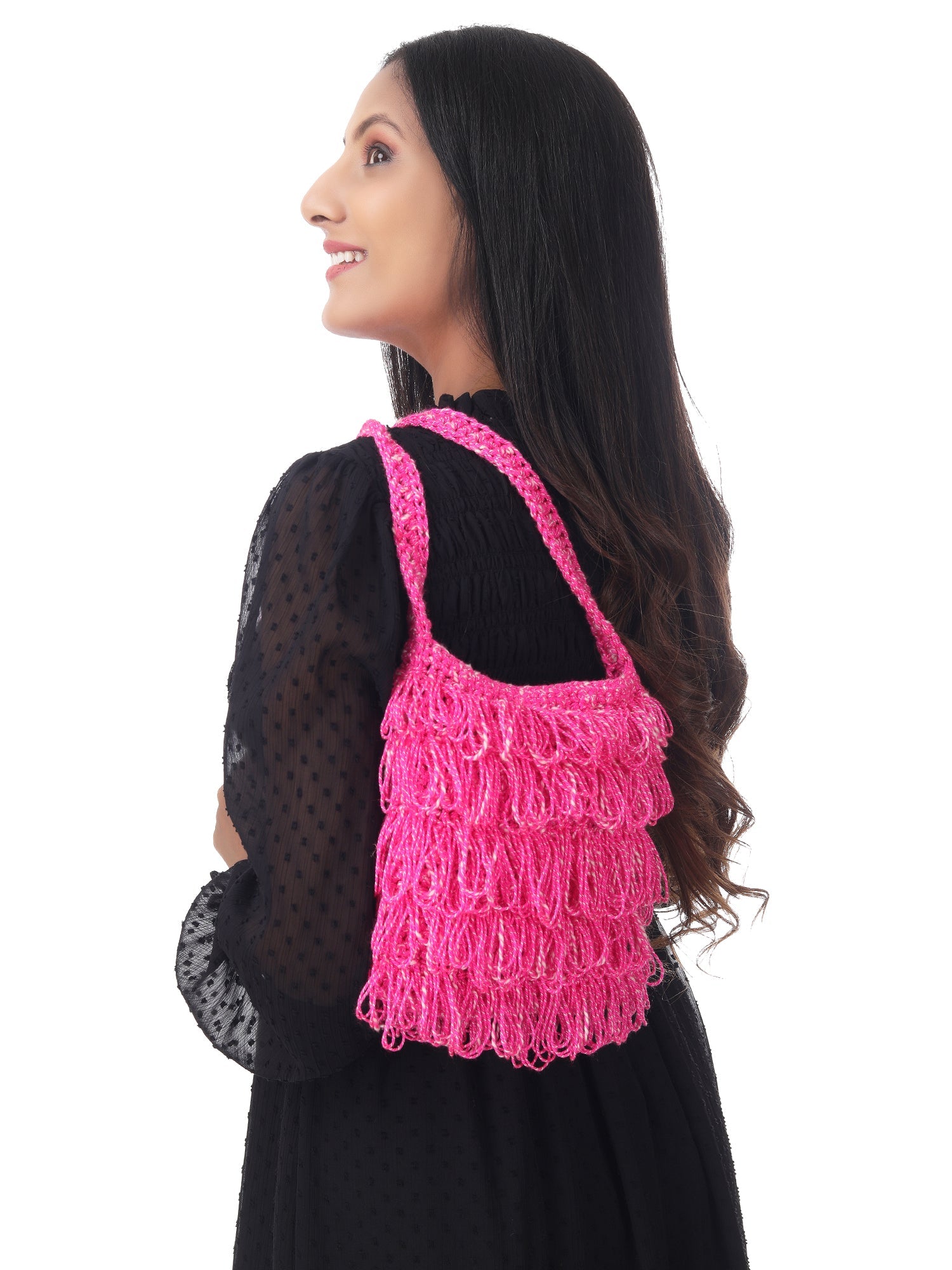 Glossy Pink Frilled Crochet Satchel Happy Cultures