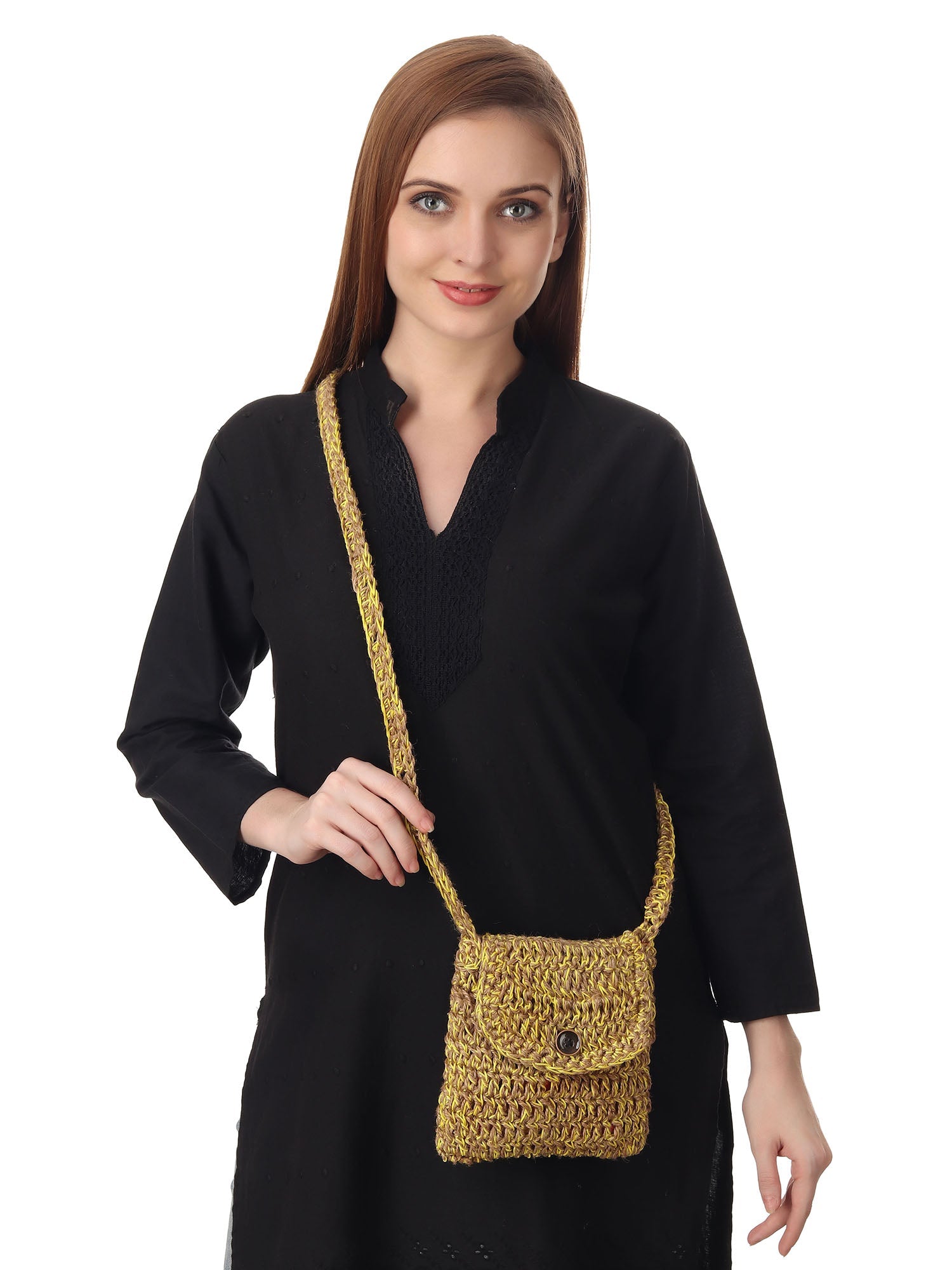 Jute Yellow Crochet Sling Bag Happy Cultures