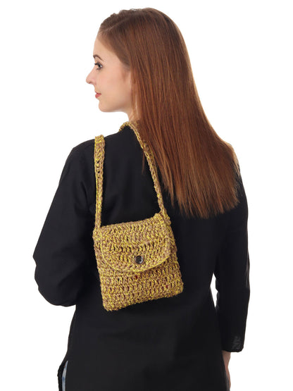 Jute Yellow Crochet Sling Bag Happy Cultures