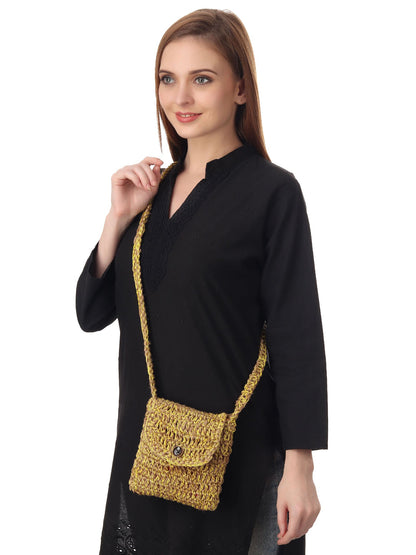 Jute Yellow Crochet Sling Bag Happy Cultures