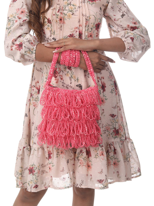 Salmon Pink Frilled Crochet Satchel Happy Cultures