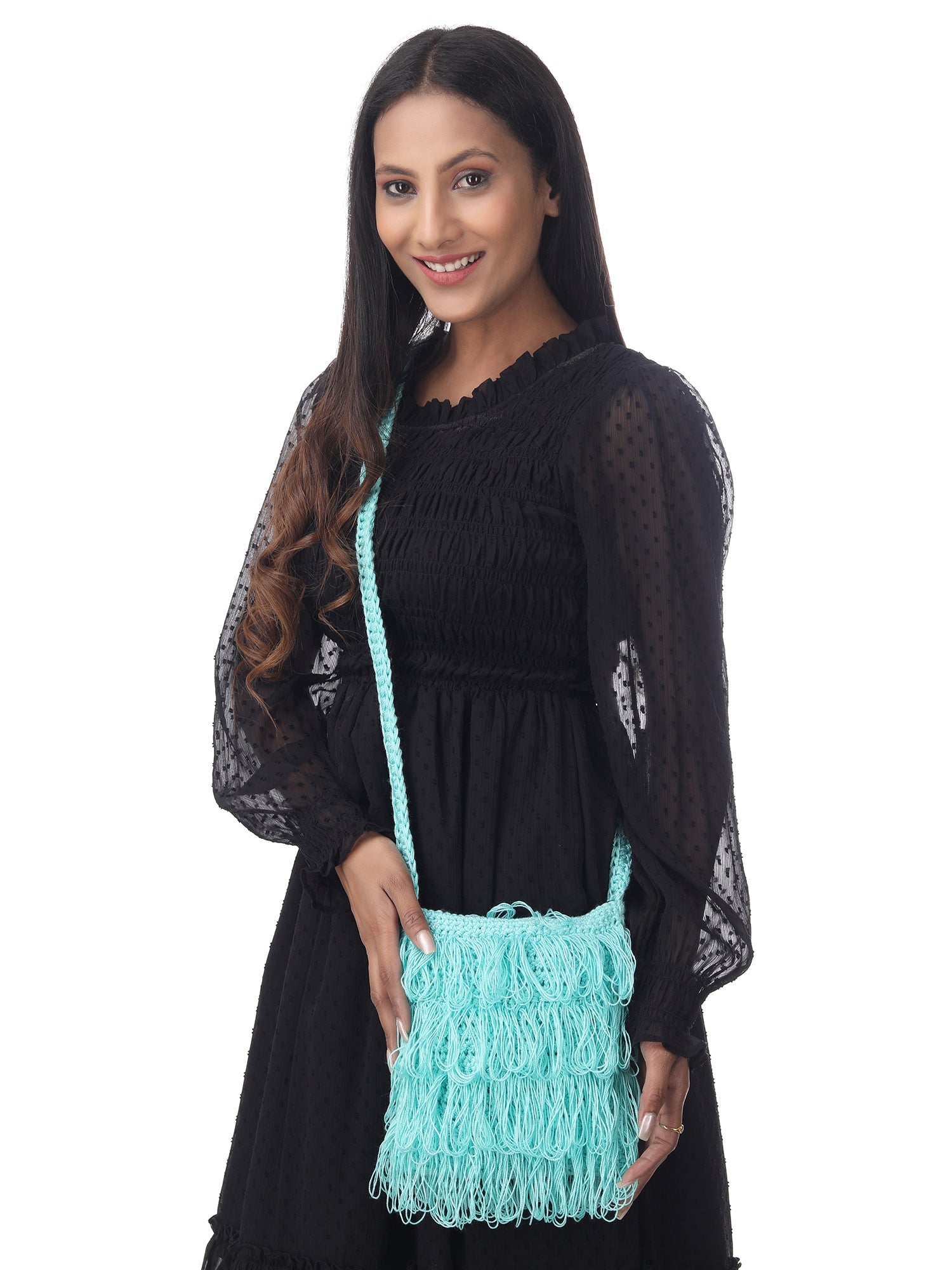 Seagreen Frilled Crochet Satchel Happy Cultures