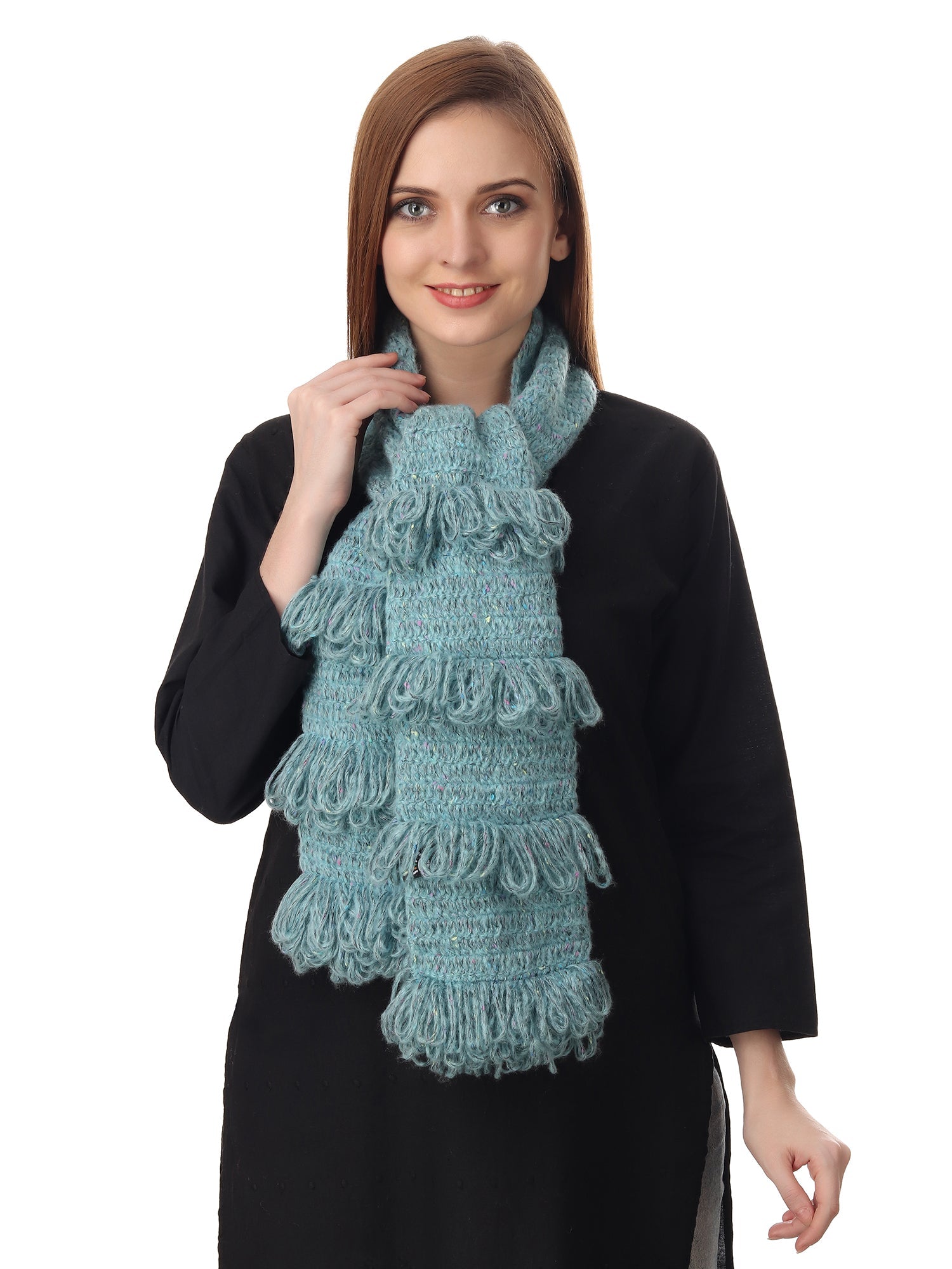 Sophisticated Azure Frilled Scarf Happy Cultures