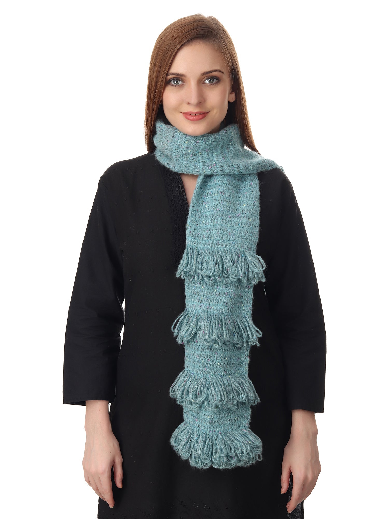 Sophisticated Azure Frilled Scarf Happy Cultures