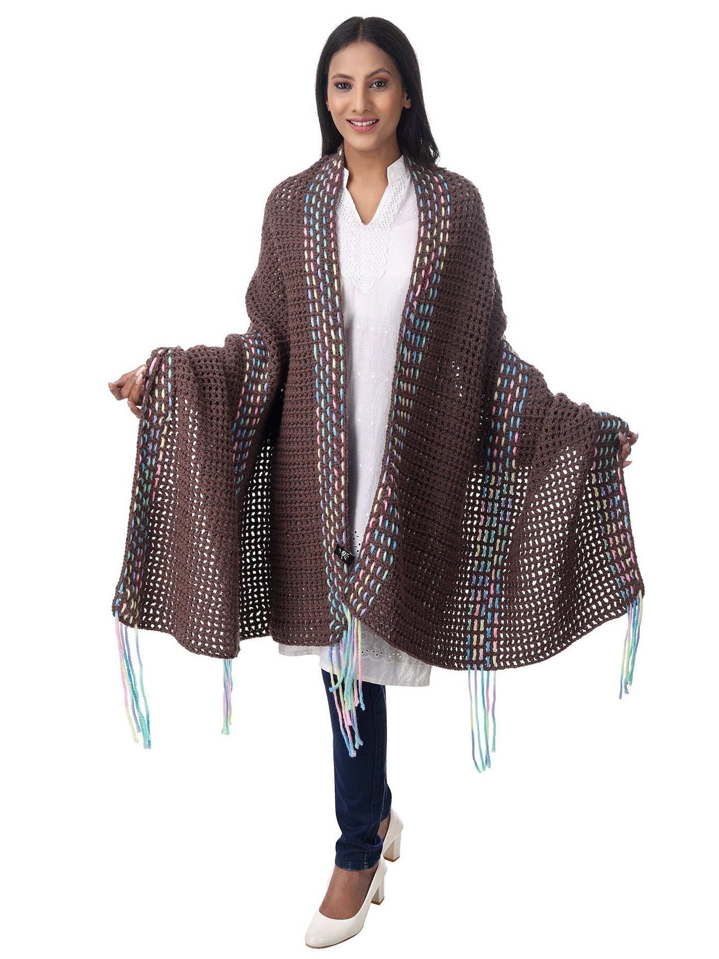 Vintage Mocha Brown Weave Shawl Happy Cultures