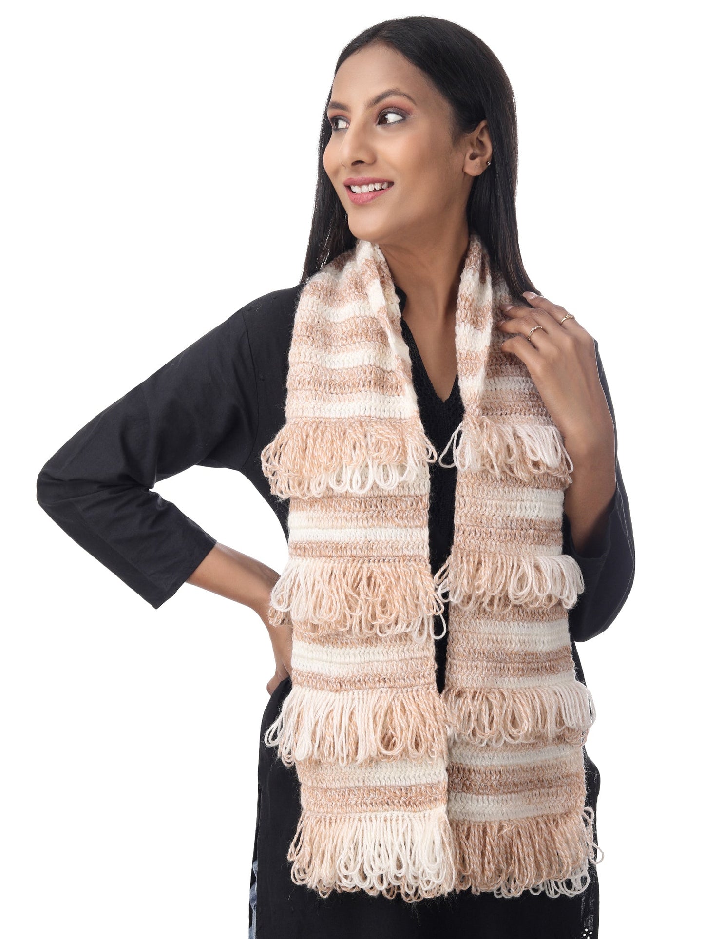 Wood Cream Frilled Scarf Happy Cultures